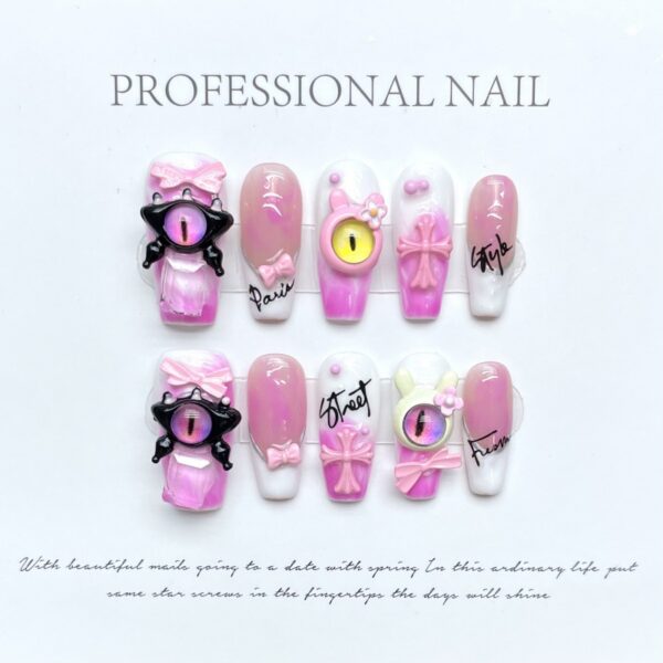 Pink little monster Croheart cross nails - Image 2